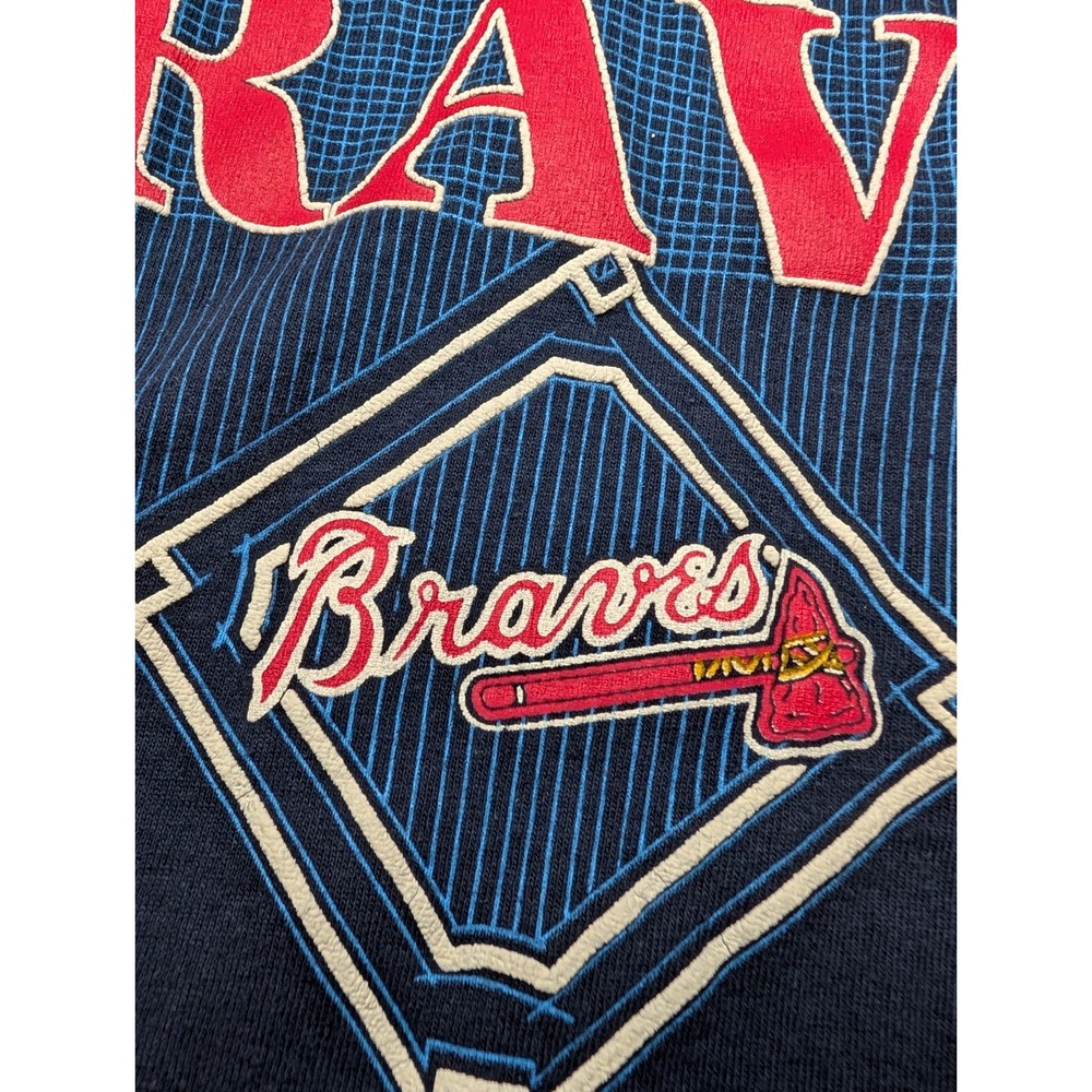 Vintage Atlanta Braves Baseball T Shirt Mens Large Logo 7 Navy Blue Tomahawk 90s - Picture 8 of 11